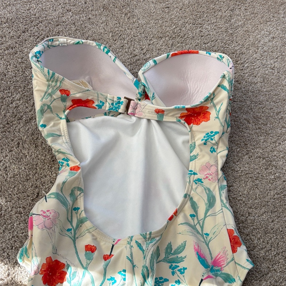 Women’s Floral One-Piece Swimsuit in Cream with Red & Teal Print - Picture 2 of 2